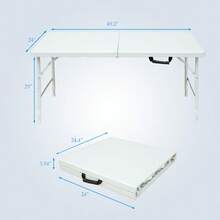 49.2-Inch Portable Folding Table - Sturdy Steel Frame, Height Adjustable, Compact Folding Design For Outdoor/Home/Office, Rustproof And Easy To Clean (White) - 白色 - 查看 3