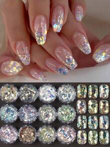 12-Color Set Chameleon Hexagon Nail Glitter, Laser Mermaid Gradient Shiny Flakes, Holographic Rainbow Metallic Powder Nail Art Decorations - Multicolor - View 9