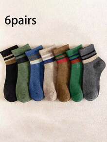 7双青少年条纹低帮运动袜，吸水，复古，双条纹，踝袜 - 彩色 - 查看 11