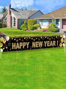 1 pieza Pancarta de Feliz Año Nuevo, Diseño de globos negros y dorados Pancarta de Año Nuevo, Decoración de Año Nuevo, Decoraciones de Año Nuevo 2026, Decoraciones de Fiesta de Fin de Año 2026, Cartel de Año Nuevo, Decoración del hogar, Decoración de habitación, Regalos de Año Nuevo, Decoración interior y exterior, Fondo de foto de Año Nuevo, Bandera de Feliz Año Nuevo, Accesorios de Año Nuevo, Decoraciones de Nochevieja - Feliz Año Nuevo Oro Negro - Ver 6