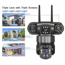 4k 8 Megapixel Wireless Solar Security Camera, Triple Lens Solar Monitoring, Ultra HD Color Night Vision, Two-Way Audio, 2.4G Wi-Fi Connection, Wall-Mount Monitoring, Easy Installation, Smart Home Security Camera, Mobile Remote App, View Anytime, Anywhere, Good Housekeeping, IP66 Waterproof Rating - Xám - Xem 6