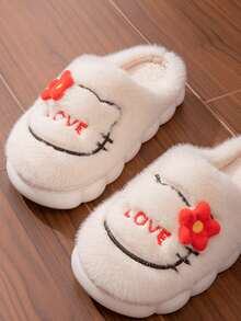White Plush Slippers, Warm Cotton House Slippers, Festive Cozy Atmosphere Shoes - White - View 4
