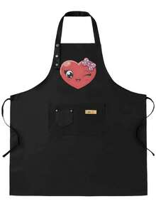 Women'S High Quality Cute Anime Character Apron With Heart & Strawberry Print - Kawaii Japanese Manga Style Cooking Baking Apron, Button Closure & Pocket, Durable Non-Stretch Fabric For Home Kitchen, Themed Events & Gifts (Pink Bow Design), Apron For Women With Pockets, Cute Apron, Kitchen Apron, Women'S Apron With Pocket, Women'S Apron With Pockets, Apron, Pink Apron, Waitress Apron, Fun Apron, Apron Pictures, Character Aprons, Apron + Hand Wipe, Womens Graphic Aprons - 黑色 - 查看 2