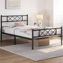 Butterslay Simple Twin/Twin XL Metal Bed Frame With Under-Bed Storage Space, Platform Bed Frame With Headboard And Footboard, 12 Metal Slats Support, Black/White - 黑色(雙加大號) - 查看 7