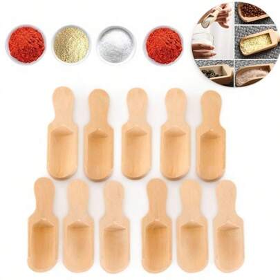 10PCS Mini Wooden Spoons Set For Tea, Coffee, Sugar, Honey – Multi-Use Kitchen Scoop, Baking & Laundry Measuring Spoon, Portable & Durable