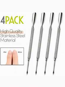 4 件双面角质层推刀 - 锋利边缘勺形双头角质层推刀去除器清洁不锈钢修甲修脚修甲护理工具、美甲用品、美甲工具、美甲工具、返校、指甲、按压指甲的美甲工具、美甲修脚工具 - 彩色 - 查看 4