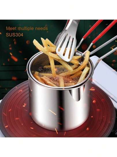 ABKOK Mini freidora, diseño de acero inoxidable 304, compacta y ahorradora de espacio