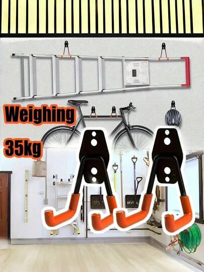 1pc Heavy Duty Metal Wall Mounted Tool Hook - Industrial Grade Garage Organizer, With Rust-Resistant Coating, Black & Orange Design Saves Space, Suitable For Ladder, Tools, Bicycle Storage. Includes Mounting Hardware, Ideal For Home Workshop And Garage Organization, Versatile And Durable Multi-Color