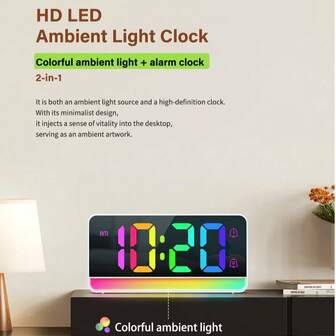 卧室闹钟，大数字显示，带RGB夜灯，小巧尺寸，适合放在床头柜上