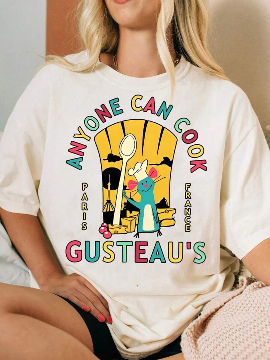 Oversized Tshirts Comfort Colot Ratatouille Shirt, Vintage Ratatouille Gusteau's Shirt, Remy Anyone Can Cook Tshirt, Little Chef Shirt, Remy Shirts, Summer Dresses For Women - 白色005 - 查看 1