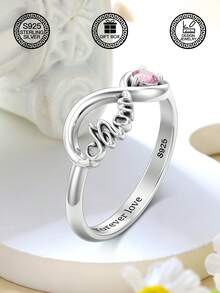 1pc S925 Sterling Silver Infinity Love Lock Heart Connected Ring, S925 Silver Matte Finish, Graduation Proposal Engagement Gift, Symbolizing Endless Commitment, Comes With Gift Box - Maternal Love - View 2