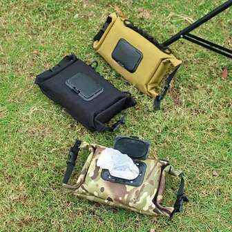 1pc Creative Outdoor Camping Tissue Holder - No Drilling, Lightweight Canvas Wet Wipes Bag With Safety Strap And Visible Window, Portable Multipurpose Towel Bag, Ideal Holiday Gift, Black, Camping Accessory