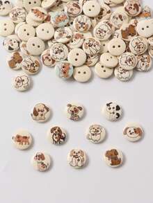 10/50/100Pcs Vintage Mixed Pattern Wooden Dog Buttons, 2 Holes Wood Puppy Print Buttons For Sewing Clothing Bag Hat DIY Craft Party Decor - Multicolor - View 1
