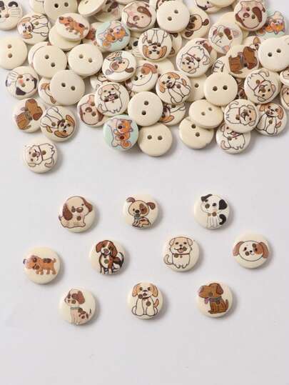 100/50/10pcs Vintage Colorful Dog Wooden Buttons - Wood Cute Puppy Print Buttons, Suitable For DIY Sewing, Clothing, Bags, Hats And Party Decorations (Mixed Patterns), 2 Holes, Handicrafts, Clothing Embellishments, Interesting Designs, Durable Handicrafts, A Must-Have For Handicraft Lovers