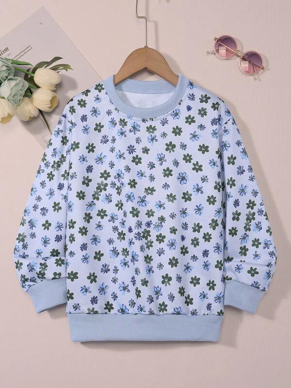 Mädchen Blume Digital Muster Lässig Sweatshirt, Herbst/Winter