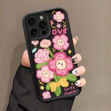Pink Flower Pattern TPU Phone, Shockproof Durable Protective Cover, 15/ 14/ 13/ 12/ 11 & Other Models17  17promax - Black - View 1