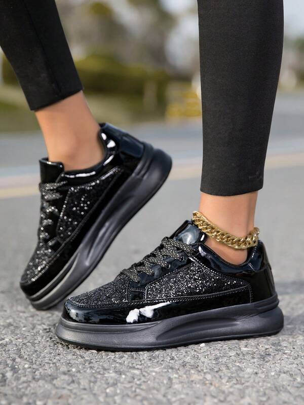 Women's Casual Sports Shoes, Student & Teenager Casual Sports Shoes, Running Shoes, Shoes, Leather Surface With Colorful Rhinestones, Shiny Mirror, Shock Absorbing Shoes, Korean Style Student Casual Sports Shoes, Colorful Fashion Shoes, Fashionable & Versatile Casual Sports Shoes, Lightweight Running Shoes, Women Tennis Shoes, On