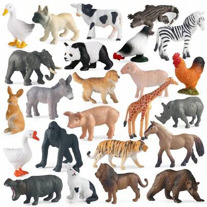 12/24PCS Simulation Farm Poultry Wild Animal Model Toys, Chicken, Duck, Goose, Cow, Cat, Dog, Elephant, Tiger, Lion, Zebra And Other Animals, Children's Educational Toys, Christmas Party Decoration Gifts