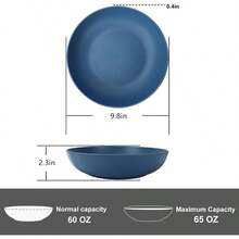 10inches Large Pasta Bowls Set Of 6 - 65oz Wheat Straw Bowl, Bowl Plates, Large Plastic Bowls Reusable Pasta, Salad, Soup, Unbreakable Lightweight Plates Kitchen, Dishwasher , BPA - - 深藍色+6件套裝 - 查看 3