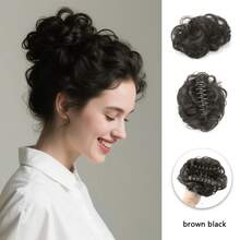 Locken-Pferdeschwanz-Dutt mit Haarklammer - Hitzebeständiges synthetisches Haar mit Haargummi-Basis, unordentlicher Blütenknospen-Chignon für Frauen, Weihnachtsparty Tagesaufsteckfrisur (verschiedene Farben, einfach einklipsen)