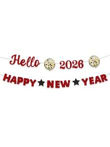 2个“你好 2026 / 新年快乐”横幅，2026新年主题派对装饰旗帜 - 彩色 - 查看 9