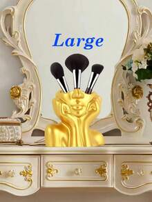 大型抽象女性面部化妆刷收纳架 - 黑/白/金树脂雕塑 | 优雅的梳妆台化妆品收纳架，可放置化妆刷、口红、笔等 | 现代艺术家居装饰 | 生日、圣诞节、情人节、母亲节、乔迁之喜礼物 - 彩色 - 查看 18