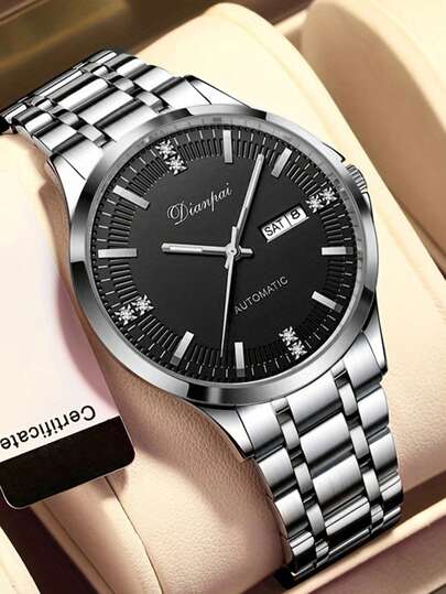 Reloj automático mecánico de lujo para hombres Dianpai, con pantalla de calendario de día, correa de acero inoxidable luminosa, reloj de negocios de moda - regalo adecuado para familiares y amigos