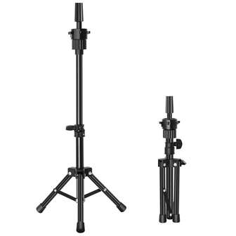 Mini Wig Tripod Foldable Stand Adjustable Mannequin Head Metal Tripod Canvas Block Head Stand Holder Wig Manikin Head Table Display For Cosmetology Salons Hairdressing Training