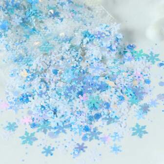 5g Christmas Decoration Blue White Snowflake Sequin, Mould Filling Material, Jewelry Making Supplies, Winter Handmade Gifts Decoration Material, Christmas Party Decoration Sequins