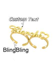 Cincin Nama Kustom, Cincin Pasangan Stainless Steel Ganda dengan Mahkota, Hati, dan Huruf, Dapat Diatur, Hadiah Ulang Tahun yang Istimewa untuknya, Hadiah Hari Ibu untuk Ibu - Sandblasting-emas - View 9