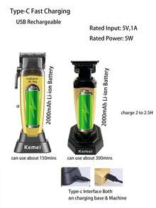 Kemei 两件套电动理发器+修剪器套装，KM-90-4 和 KM-90-5 电动理发器，男士圣诞节和新年礼物，沙龙理发+修剪套装，0mm 精密理发器，胡须修剪器 KM-90-5 - 金色 - 查看 5