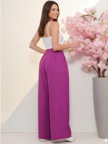Women's Wide Leg High Waist Wide Leg Pants - Rose Red - View 11
