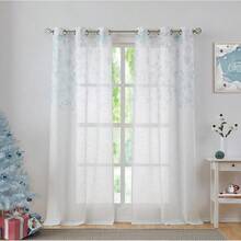 Floral Print Metallic Sheer Window Curtain Panel Rustic Living Room/Bedroom Decor 6 Grommets Top Drape Panels, Coral Red,40 X 84, 2 PK, Sparkling Farmhouse Style - 水鴨藍 - 查看 3