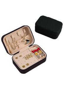 1个旅行首饰盒，女士礼物，迷你首饰收纳盒带镜子，项链耳环架，粉色旅行必备，妇女节礼物，适合度假海滩、浴室、卧室收纳，大容量 - 彩色 - 查看 13