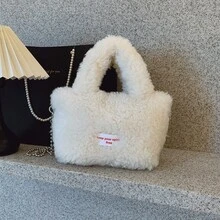 Bolsa de Mão Fashionável de Pelúcia, Bolsa de Ombro, Cor Sólida, Outono/Inverno, Bolsa Transversal Pequena - A - Visão 8