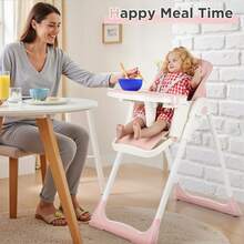 OYAJIA Baby Hochstuhl 3in1 Kinder Babyhochstuhl Kombihochstuhl Tablett - Verstellbar Klappbar Hochstuhl Baby mit Essbrett und Rollen, Babystuhl für Kinder 6 Monate-6 Jahre, Pink/ Grau