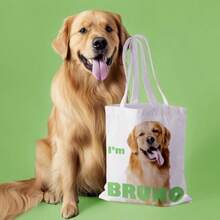 Personalized Pet Portrait Tote Bag (Name Printable), Custom Dog Mom Tote Bag, Cat Lover Gift Bag, Custom Pet Portrait, Pet Owner Gift, Dog Mom Gift - White - View 4