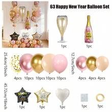 63/19/10件新年快乐气球套装,包含粉色香槟酒瓶和酒杯、18英寸新年快乐星和10英寸乳胶气球。适合2026年新年派对,是营造节日氛围、跨年庆典、新年派对的必备之选。 - 彩色 - 查看 9
