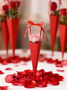 6 túi đựng hoa màu đỏ, thích hợp cho bó hoa, bó hoa hồng đơn, túi đựng hoa hồng hình tam giác trong suốt, giấy gói hoa tự làm, thích hợp cho lễ tốt nghiệp, đám cưới, Ngày Valentine, Ngày của Mẹ, quà tặng cho mẹ, cắm hoa sinh nhật (Màu đỏ) - Đỏ - Xem 7