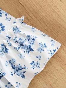 Váy yếm in họa tiết hoa kỹ thuật số cho bé gái tuổi mới lớn - trắng - Xem 5