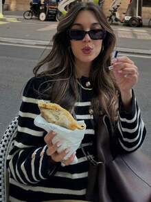 Cárdigan de punto de ajuste holgado y de un solo botonadura en estilo vintage con contraste de color, versátil para otoño/invierno