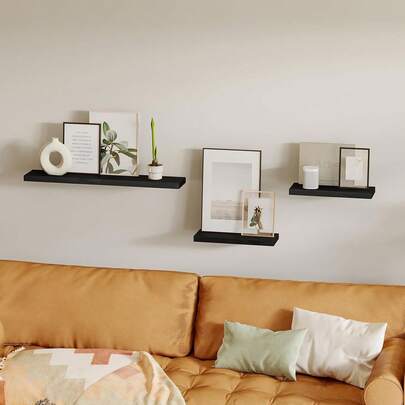 3-Piece Set Wall-Mounted Wooden Floating Shelves 40x17x2.4CM Black