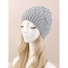 1pc Unisex Braided Knit Beanie Cap, Fashion Warm Ski Hat Halloween Winter Fall - 黑色 - 查看 5