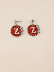 1 Pair Enamel Letter Design Decorative Earrings For Women, Luxury Style Suitable For New Year Celebration
