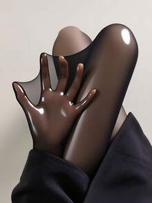 1 Pair Women's Black Base Oil Glossy Smooth Pantyhose Spring Summer Thin Sexy Horse Oil Stockings Plus Size Wear-Resistant Black Silk Women's Horse Oil Black Sexy Hot Girl Shiny Tight Stockings Plus Size Reflective Horse Oil - 性感黑[1件]高彈 - 查看 12