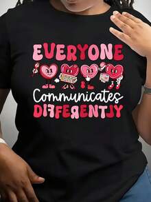 Todos Comunican Diferente Camiseta con Corazones Animados y Mensaje Inclusivo para Promover la Diversidad en la Comunicación - Negro - Ver 1