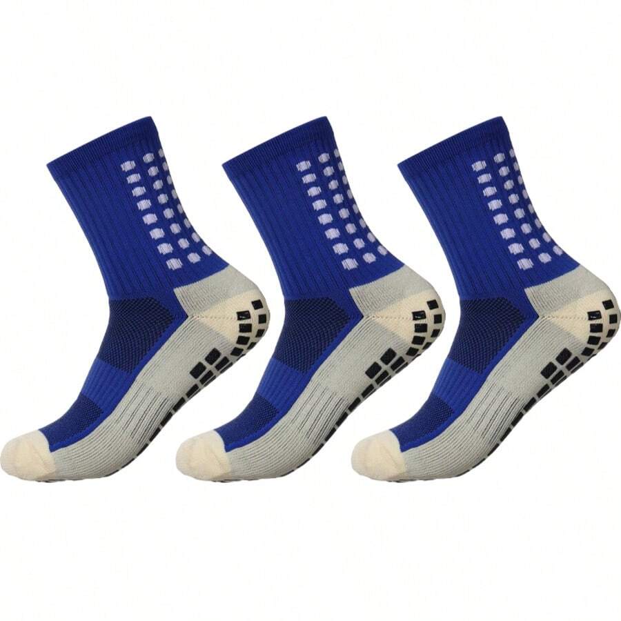Men's Soccer Socks - Non Skid Anti Slip Socks For Football Basketball Hockey Rugby Sports 3 Pair - 藍色 - 查看 1