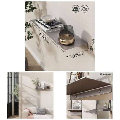 Small Floating Shelf Wall Storage, Display Shelf Collectibles, Metal Wall Shelf BathroomLiving RoomKitchenBedroomSilver, 8