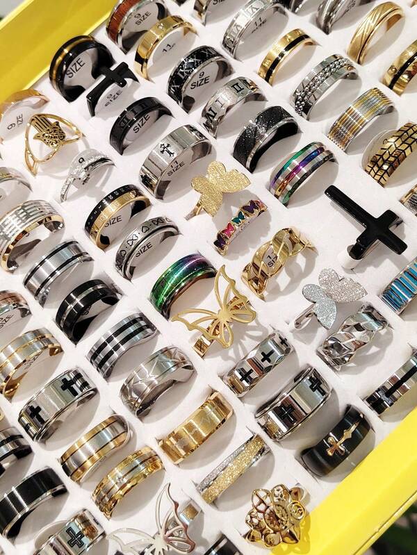 Set de 6/8/12/20 piezas de anillos con mariposa, flor y cruz con diamantes, caja ciega, adecuado para uso diario de hombres y mujeres, joyería para ocasiones festivas, talla y color aleatorios