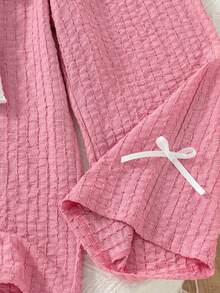 少女3D钩针圆领短袖上衣和蝴蝶结裤套装 - 白色 - 查看 6